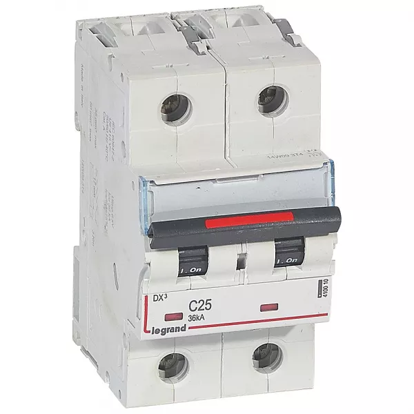 legrand-disjoncteur dx� 36ka arriv�e haute/d�part bas vis 2p 25a - courbe c - 3 mod (410010)