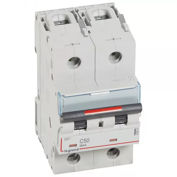 legrand-disjoncteur dx� 36ka arriv�e haute/d�part bas vis 2p 50a - courbe c - 3 mod (410013)
