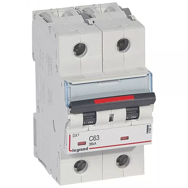 legrand-disjoncteur dx� 36ka arriv�e haute/d�part bas vis 2p 63a - courbe c - 3 mod (410014)