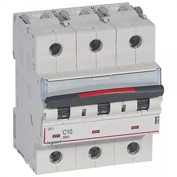 legrand-disjoncteur dx� 36ka arriv�e haute/d�part bas vis 3p 10a - courbe c - 4,5 mod (410020)
