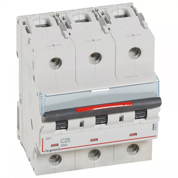 legrand-disjoncteur dx� 36ka arriv�e haute/d�part bas vis 3p 25a - courbe c - 4,5 mod (410023)