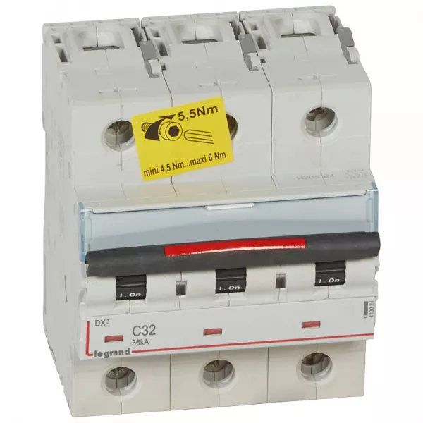 legrand-disjoncteur dx� 36ka arriv�e haute/d�part bas vis 3p 32a - courbe c - 4,5 mod (410024)