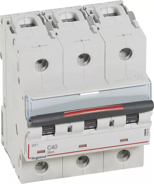legrand-disjoncteur dx� 36ka arriv�e haute/d�part bas vis 3p 40a - courbe c - 4,5 mod (410025)