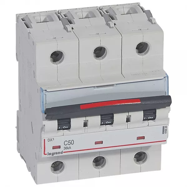 legrand-disjoncteur dx� 36ka arriv�e haute/d�part bas vis 3p 50a - courbe c - 4,5 mod (410026)