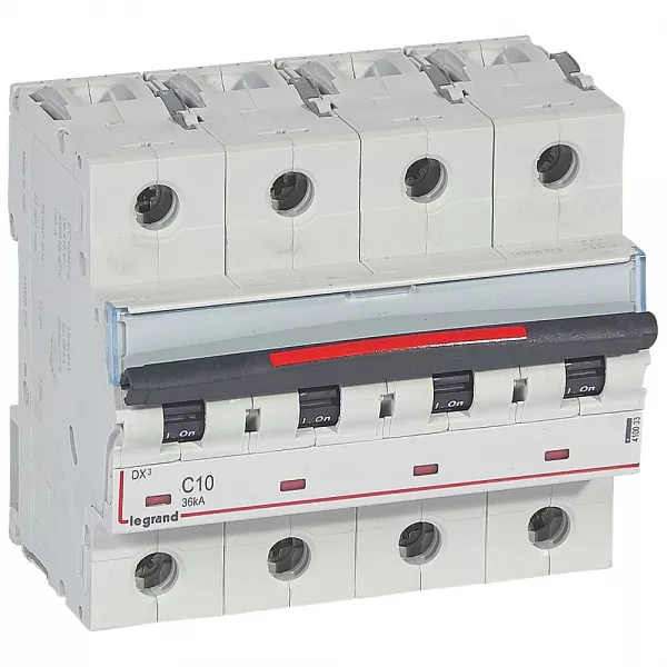 legrand-disjoncteur dx� 36ka arriv�e haute/d�part bas vis 4p 10a - courbe c - 6 mod (410033)