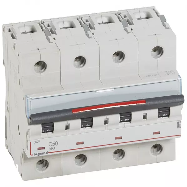 legrand-disjoncteur dx� 36ka arriv�e haute/d�part bas vis 4p 50a - courbe c - 6 mod (410039)