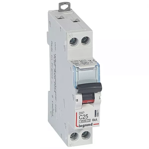legrand-disjoncteur dx� 4500a 6ka unipolaire + neutre 25a courbe c (406871)