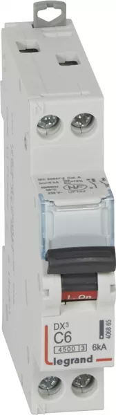 legrand-disjoncteur dx� 4500a 6ka unipolaire + neutre 6a courbe c (406865)