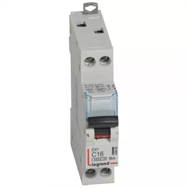 legrand-disjoncteur dx� 4500a phase + neutre 16a courbe c (406869)