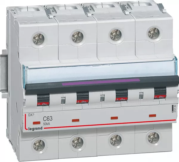 legrand-disjoncteur dx� 50ka arriv�e haut/d�part bas vis 4p 400v~ 63a courbe c 6 modules (410180)