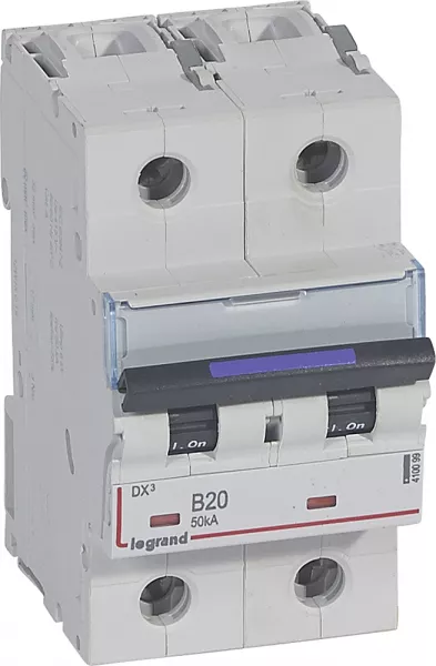 legrand-disjoncteur dx� 50ka arriv�e haute/d�part bas vis 2p 20a - courbe b - 3 mod (410099)
