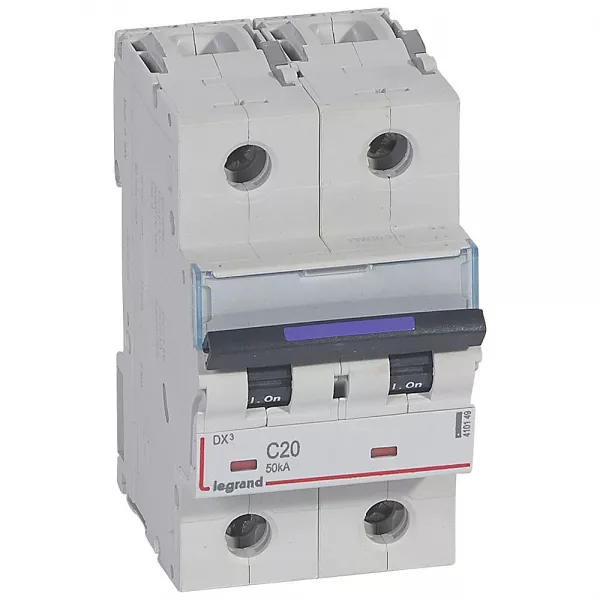 legrand-disjoncteur dx� 50ka arriv�e haute/d�part bas vis 2p 20a - courbe c - 3 mod (410149)