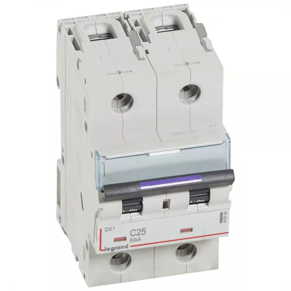 legrand-disjoncteur dx� 50ka arriv�e haute/d�part bas vis 2p 25a - courbe c - 3 mod (410150)