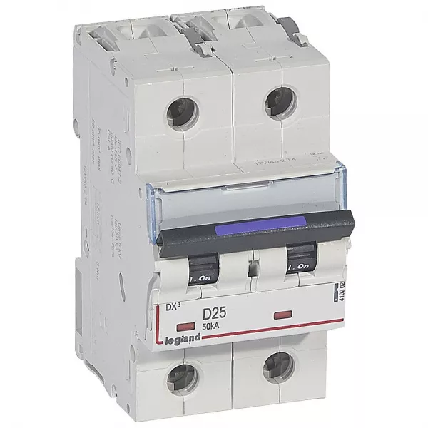 legrand-disjoncteur dx� 50ka arriv�e haute/d�part bas vis 2p 25a - courbe d - 3 mod (410202)