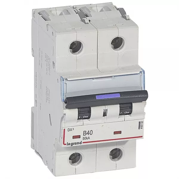 legrand-disjoncteur dx� 50ka arriv�e haute/d�part bas vis 2p 40a - courbe b - 3 mod (410102)