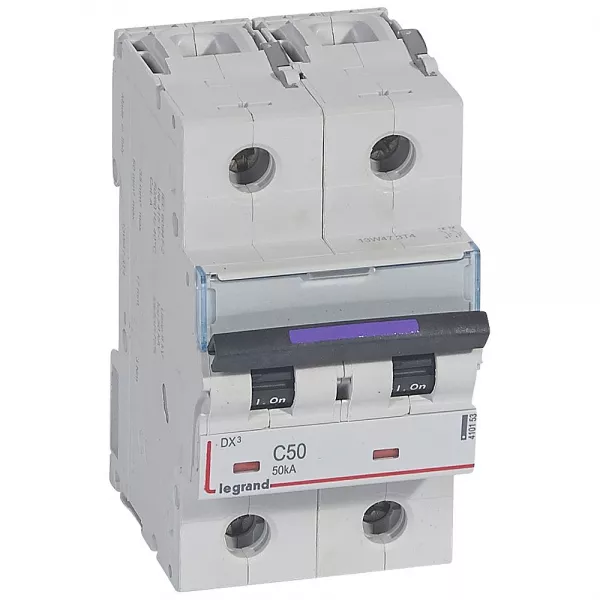 legrand-disjoncteur dx� 50ka arriv�e haute/d�part bas vis 2p 50a - courbe c - 3 mod (410153)
