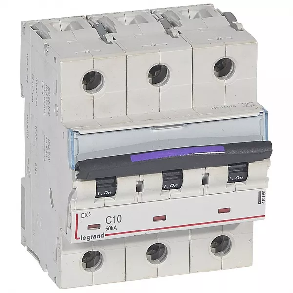 legrand-disjoncteur dx� 50ka arriv�e haute/d�part bas vis 3p 10a - courbe c - 4,5 mod (410160)