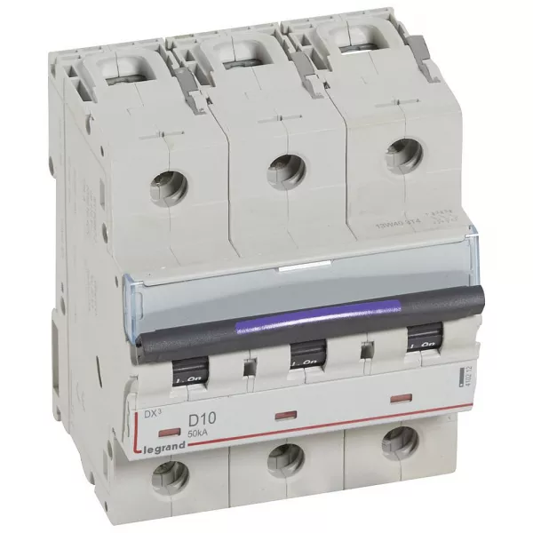 legrand-disjoncteur dx� 50ka arriv�e haute/d�part bas vis 3p 10a - courbe d - 4,5 mod (410212)