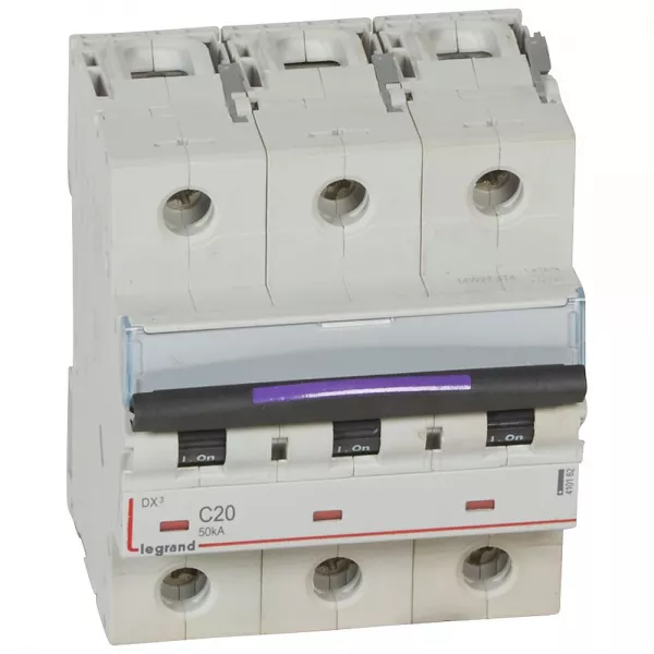 legrand-disjoncteur dx� 50ka arriv�e haute/d�part bas vis 3p 20a - courbe c - 4,5 mod (410162)