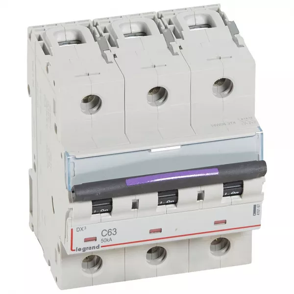 legrand-disjoncteur dx� 50ka arriv�e haute/d�part bas vis 3p 63a - courbe c - 4,5 mod (410167)