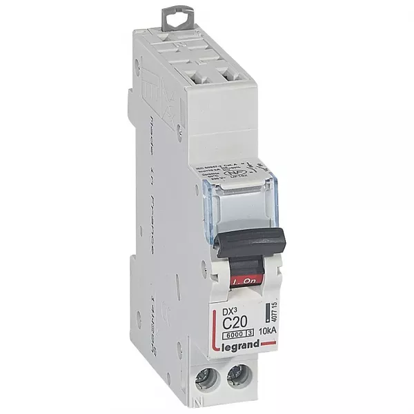legrand-disjoncteur dx� 6000 - auto/vis - u+n - 230v~ - 20 a - 10 ka - courbe c - 1m (407715)