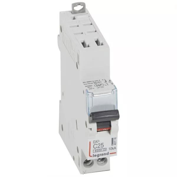 legrand-disjoncteur dx� 6000 - auto/vis - u+n - 230v~ - 25 a - 10 ka - courbe c - 1m (407716)