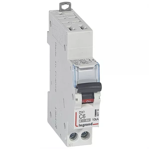 legrand-disjoncteur dx� 6000 - auto/vis - u+n - 230v~ - 6 a - 10 ka - courbe c - 1m (407710)