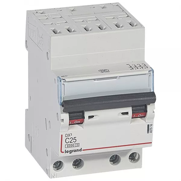 legrand-disjoncteur dx� 6000 -auto/vis- 4p- 400v~-25a-courbec-peigne hx� opti 4p -3m (407916)