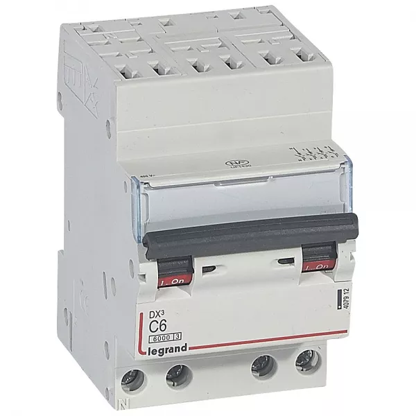 legrand-disjoncteur dx� 6000 -auto/vis- 4p- 400v~-6a-10ka-courbec-peigne hx� opti 4p -3m (407912)