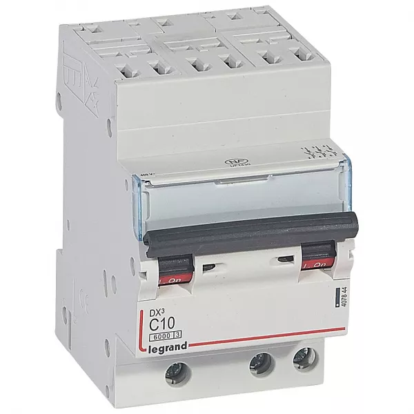 legrand-disjoncteur dx� 6000 -auto/vis-3p- 400v~-10a-10ka-courbec-peigne hx� opti 4p -3m (407844)