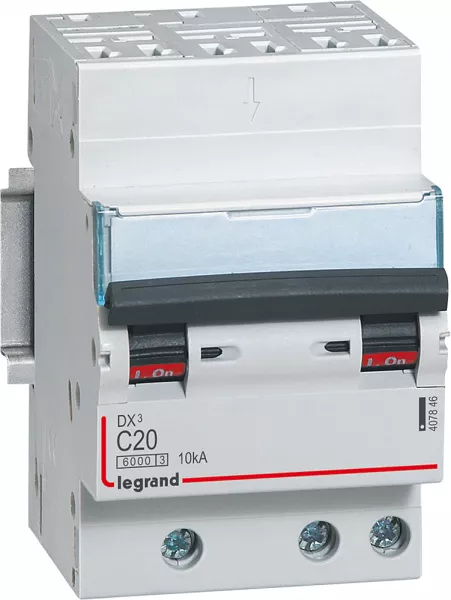 legrand-disjoncteur dx� 6000 -auto/vis-3p- 400v~-20a-10ka-courbec-peigne hx� opti 4p -3m (407846)