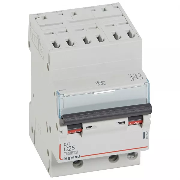 legrand-disjoncteur dx� 6000 -auto/vis-3p- 400v~-25a-10ka-courbec-peigne hx� opti 4p -3m (407847)