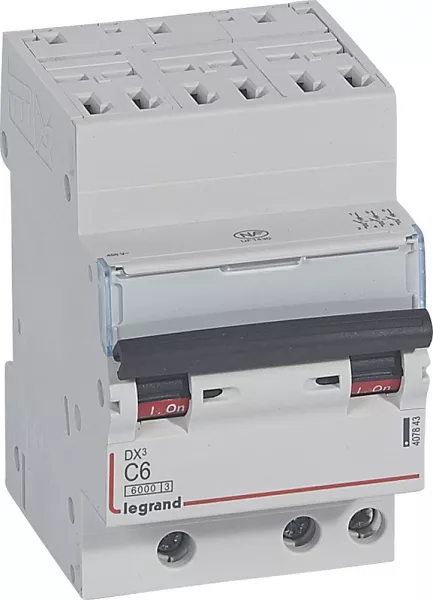 legrand-disjoncteur dx� 6000 -auto/vis-3p- 400v~-6a-10ka-courbec-peigne hx� opti 4p -3m (407843)