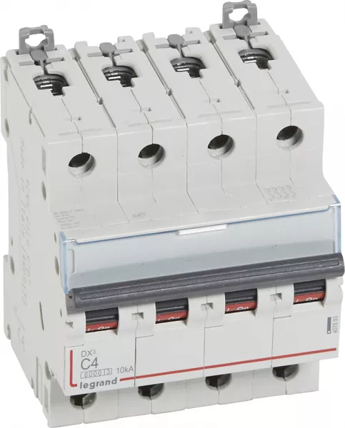 legrand-disjoncteur dx� 6000 -vis/vis- 4p- 400v~-4a-10ka-courbec-peigne hx� trad 4p - 4m (407893)
