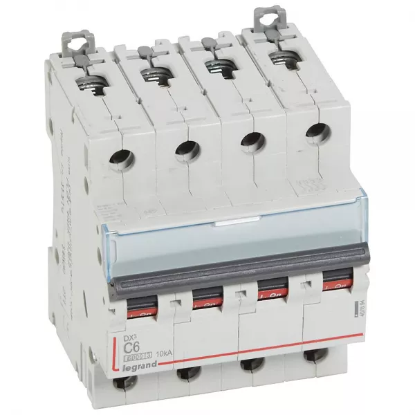legrand-disjoncteur dx� 6000 -vis/vis- 4p- 400v~-6a-10ka-courbec-peigne hx� trad 4p - 4m (407894)
