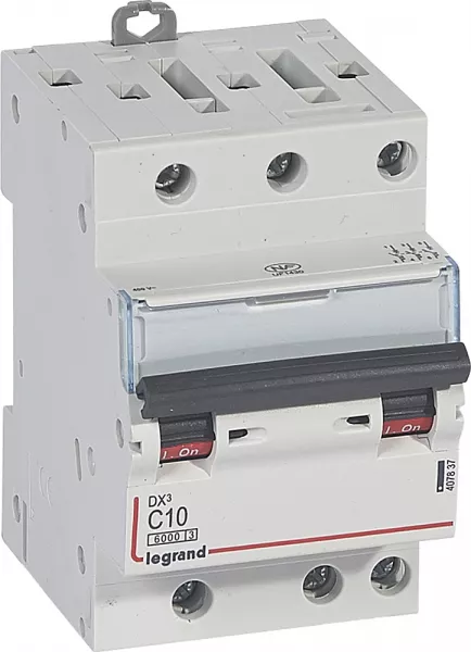 legrand-disjoncteur dx� 6000 -vis/vis-3p- 400v~-10a-10ka-courbec-peigne hx� opti 4p -3m (407837)