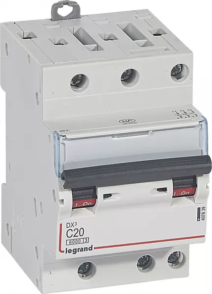 legrand-disjoncteur dx� 6000 -vis/vis-3p- 400v~-20a-10ka-courbec-peigne hx� opti 4p -3m (407839)