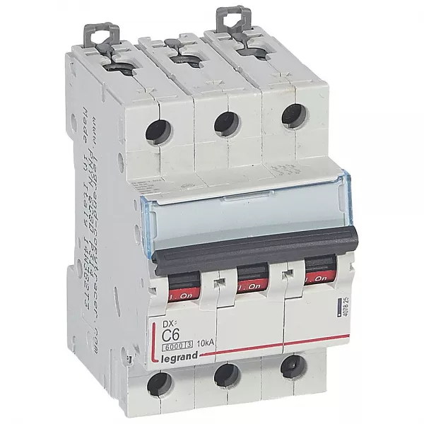 legrand-disjoncteur dx� 6000 -vis/vis-3p- 400v~-6a-10ka-courbec-peigne hx� trad 4p -3m (407825)