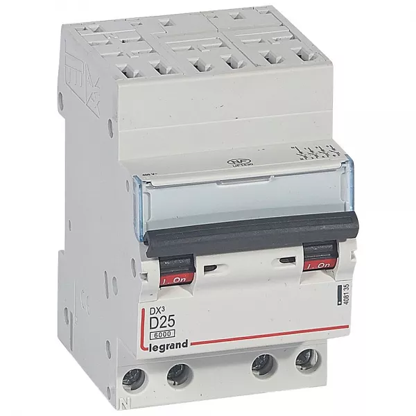 legrand-disjoncteur dx� 6000-auto/vis-4p-400v~-25a-10ka-courbe d-peigne hx� opti 4p -3m (408135)