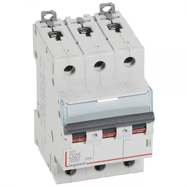 legrand-disjoncteur dx� 6000-vis/vis-3p-400v~-25a-10ka-courbe d-peigne hx� trad 3p-3m (408061)