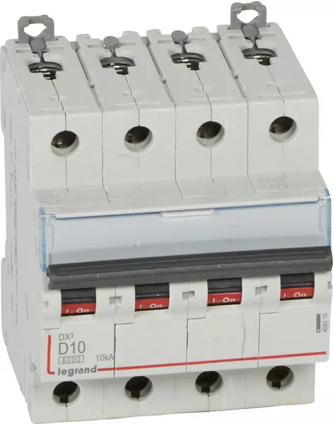 legrand-disjoncteur dx� 6000-vis/vis-4p-400v~-10a-10ka-courbe d-peigne hx� trad 4p - 4m (408116)