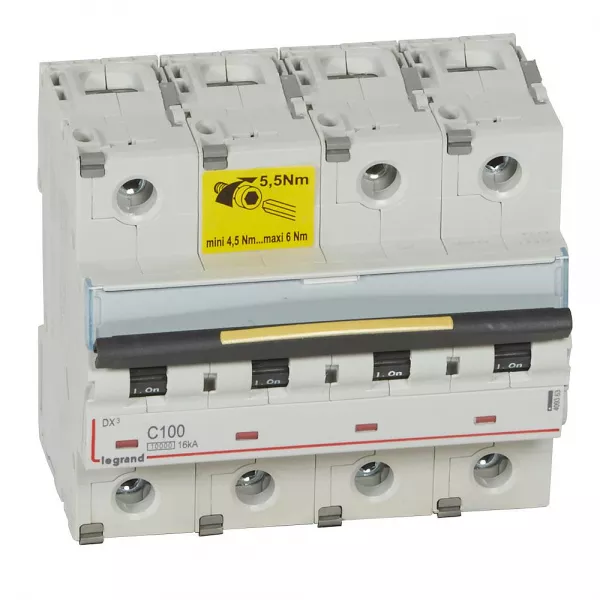 legrand-disjoncteur dx�10000 16ka arriv�e haut/d�part bas vis 4p 100a courbe c - 6 mod (409363)