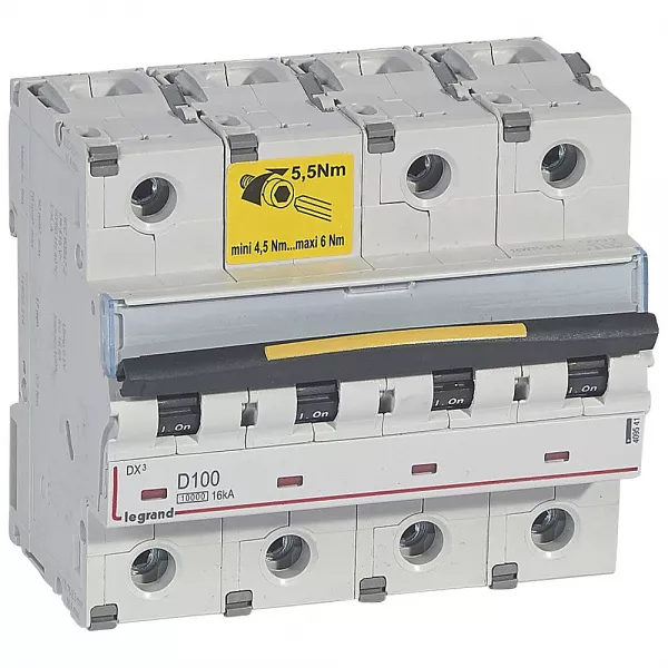 legrand-disjoncteur dx�10000 16ka arriv�e haut/d�part bas vis 4p 100a courbe d 6 modules (409541)