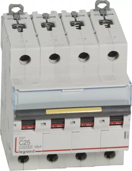 legrand-disjoncteur dx�10000 16ka arriv�e haut/d�part bas vis 4p 25a courbe c 4 modules (409357)
