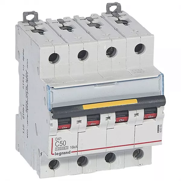 legrand-disjoncteur dx�10000 16ka arriv�e haut/d�part bas vis 4p 50a courbe c 4 modules (409360)