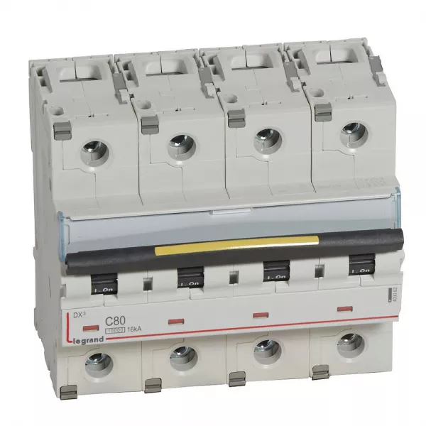 legrand-disjoncteur dx�10000 16ka arriv�e haut/d�part bas vis 4p 80a courbe c 6 modules (409362)