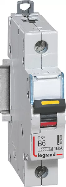 legrand-disjoncteur dx�10000 16ka arriv�e haute/d�part bas vis 1p 6a courbe b - 1 mod (408884)