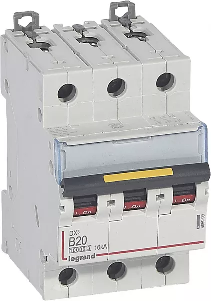 legrand-disjoncteur dx�10000 16ka arriv�e haute/d�part bas vis 3p 20a courbe b - 3 mod (409009)