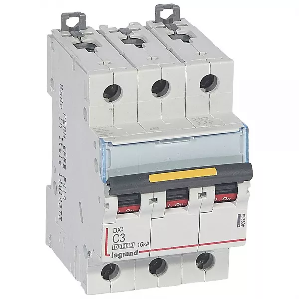legrand-disjoncteur dx�10000 16ka arriv�e haute/d�part bas vis 3p 3a courbe c - 3 mod (409267)