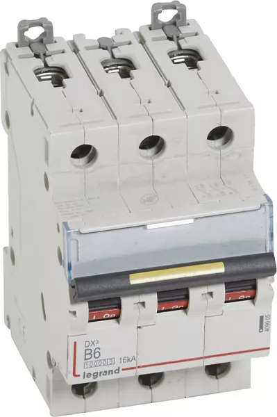 legrand-disjoncteur dx�10000 16ka arriv�e haute/d�part bas vis 3p 6a courbe b - 3 mod (409005)